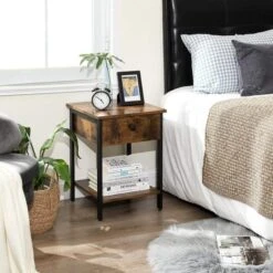 O'DADDY® Nachtkastje Industrieel - Bijzettafel Met La 40x40x55 - Bruin -Slaap Zone 1000012507 0110