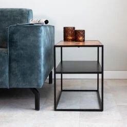 Industrieel Nachtkastje Valerie Visgraat - 35x55x47 Cm - Mangohout - Bruin -Slaap Zone 1000042316 0102