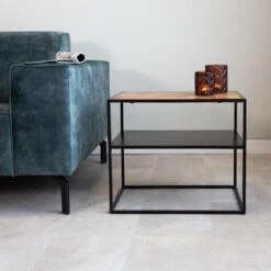 Industrieel Nachtkastje Valerie Visgraat - 35x55x47 Cm - Mangohout - Bruin -Slaap Zone 1000042316 0103