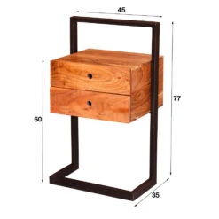 Nachtkastje Industrieel Camila Acaciahout 2 Lades - 35x45x77 Cm - Hout - Bruin -Slaap Zone 1000044065 0103