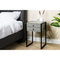 Giga Meubel Nachtkastje Grijs Acaciahout - 40x40x60cm - 2 Lades - Kast Wolf -Slaap Zone 1000068540 0102