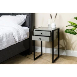 Giga Meubel Nachtkastje Grijs Acaciahout - 40x40x60cm - 2 Lades - Kast Wolf -Slaap Zone 1000068540 0103