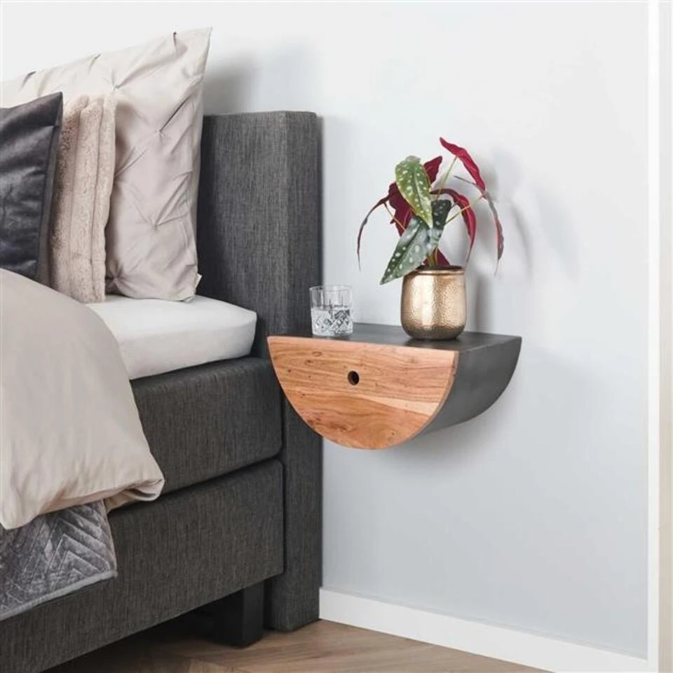 Zwevend Nachtkastje Kira Halfrond Acaciahout Set Van 2 25x40x15 Cm Hout 5 Zwevend Nachtkastje Kira Halfrond Acaciahout Set Van 2 25x40x15 Cm Hout - Afbeelding 3