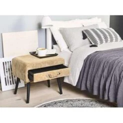 Beliani Nachtkast EUROSTAR - Beige Corduroy -Slaap Zone 8ff3352aa49042e1b936f959903361ba