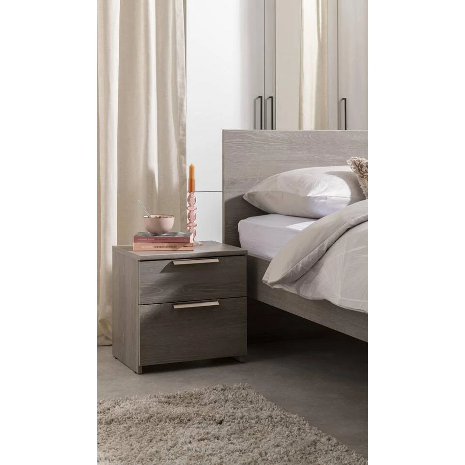 Nachtkastje Tempo - 2 Lades - Grijs Eikenkleur 5 Nachtkastje Tempo - 2 Lades - Grijs Eikenkleur - Afbeelding 3
